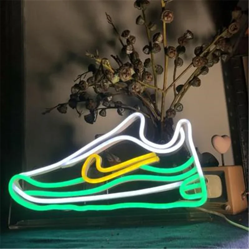 Imagem -02 - Usb Charging Track Shoes Neon Sign Luzes Noturnas Led Bar Wall Hanging Shoe Neon Light Decoração do Quarto Decoração de Casa Quente