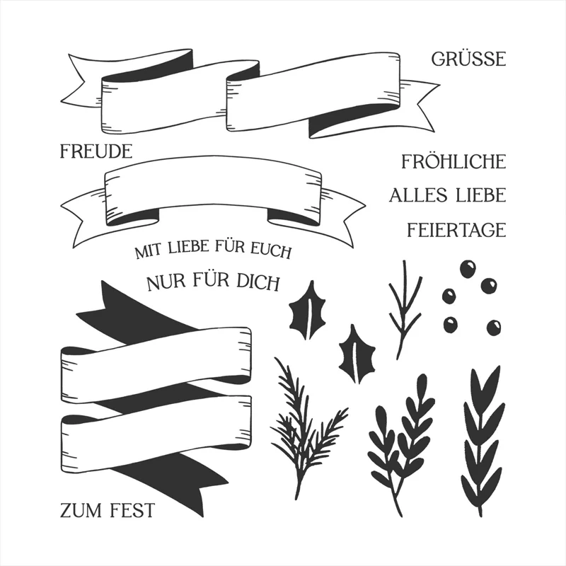 2022 NEW Clear Stamps Wreath Sprig Trees Ornament Christmas Halloween Theme Silicone Stamps English German French Sentiments