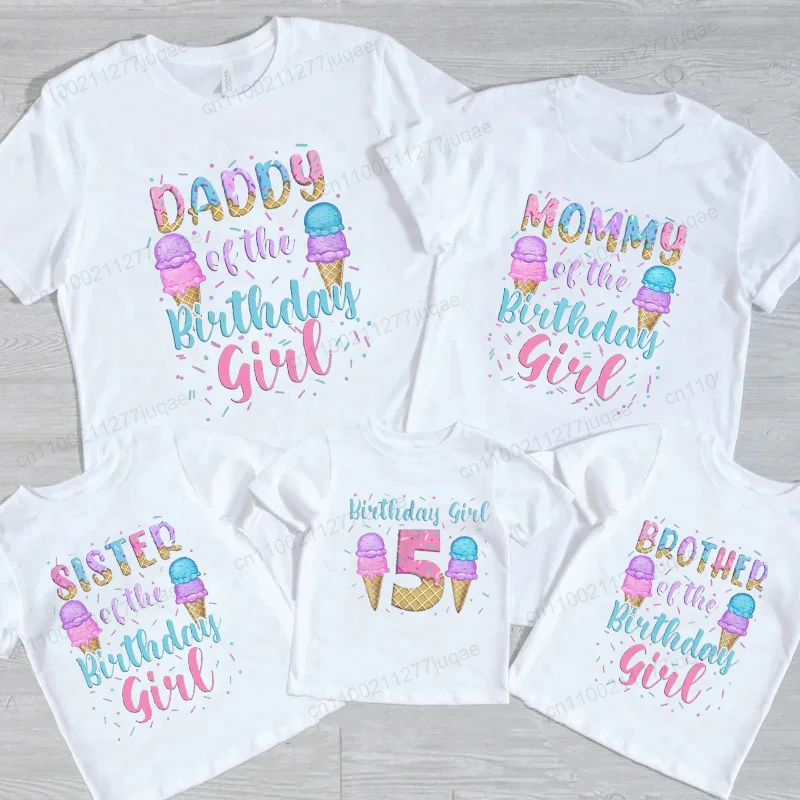 Ice Cream Birthday Family Matching Shirts Mommy Daddy Birthday Girl Party Sets Short Sleeve Family Matching Outfits