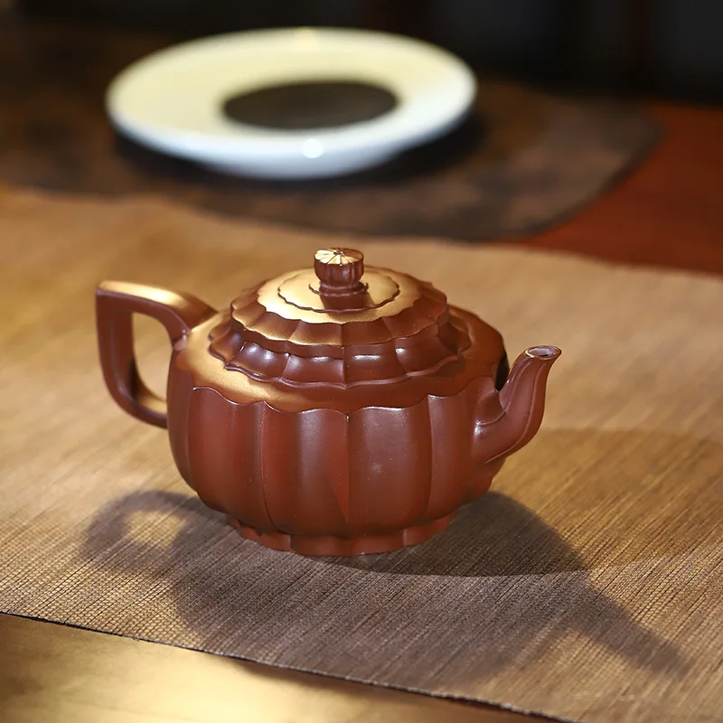 High-End Purple Teapot Handcrafted By A Famous Artisan Made Original Ore From Yixing Zhaozhuang With Small Red Clay Ribbed