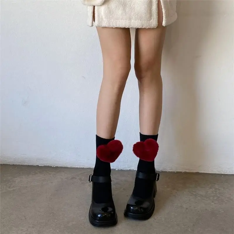 195E جوارب طاقم شخصية للسيدات لوليتا كلاسيكية ثلاثية الأبعاد جوارب كبيرة محشوة قطيفة على شكل قلب #1