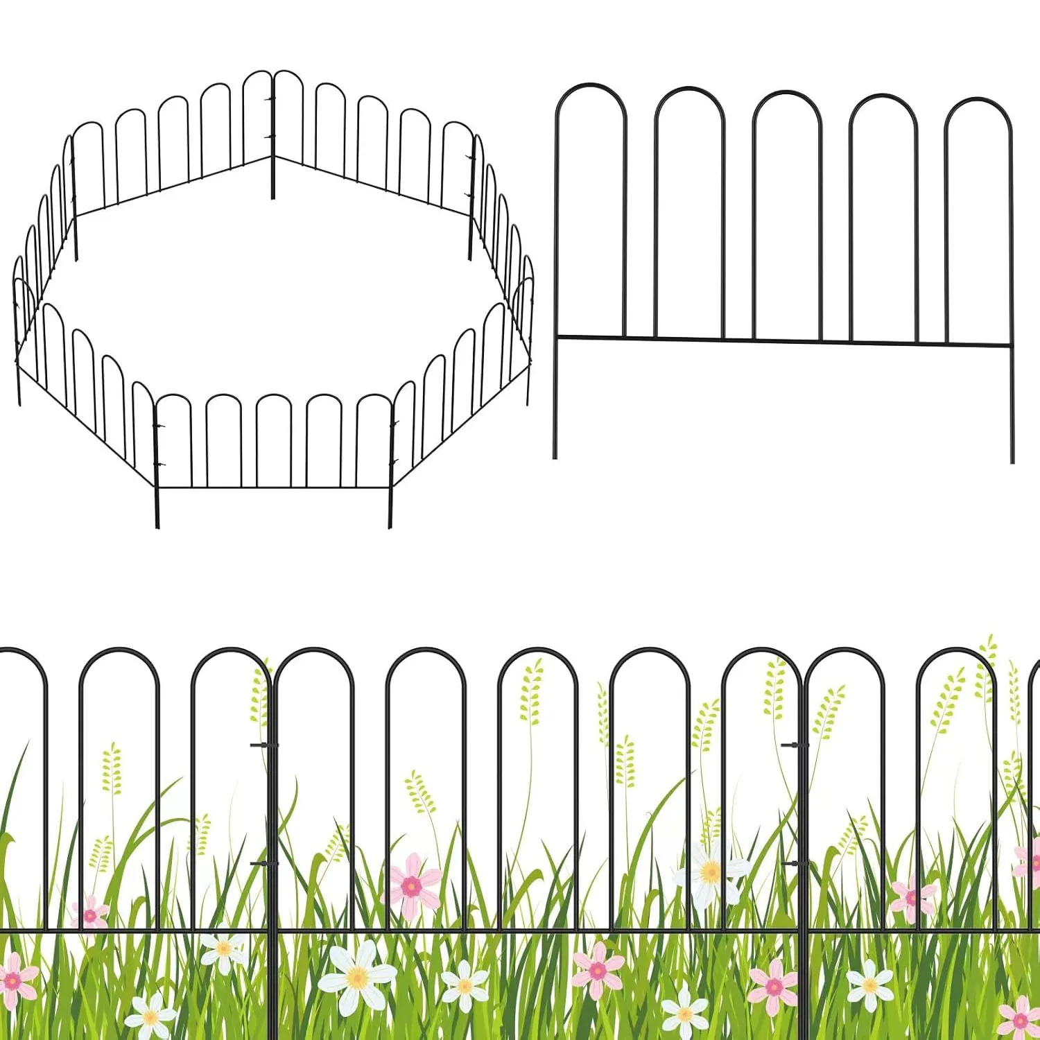 Small Garden Fence, 10ft L Rustproof Metal Border, No-Dig Animal Barrier for Dogs & Flower Bed Edging, Decorative Yard Fencing.