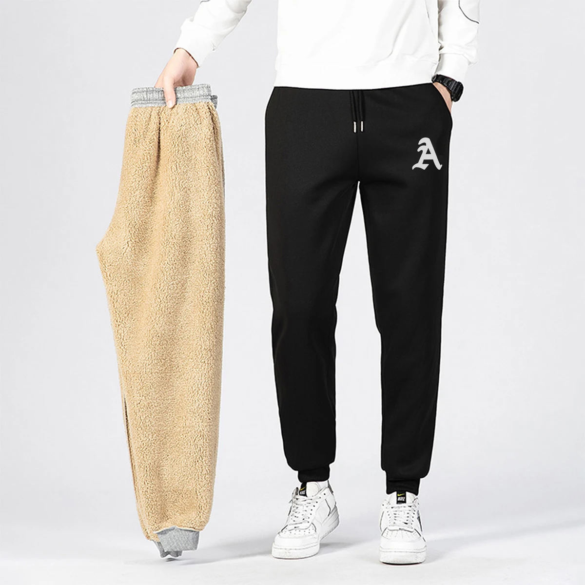 

Men's Fleece-Lined Sweatpants: Warm Elastic-Waist Joggers with Drawstring for Winter Comfort & Daily Leisure