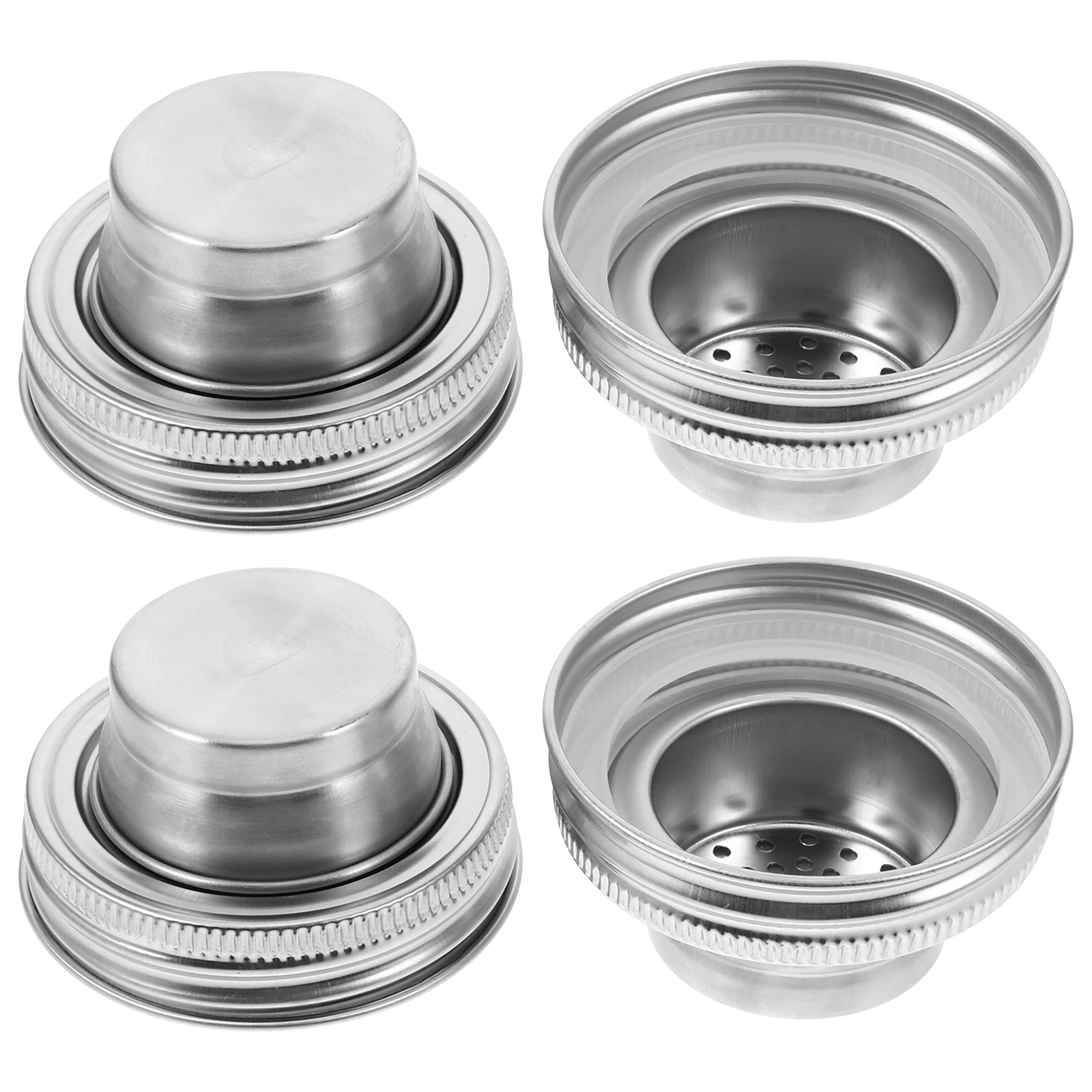 

4Pcs Stainless Steel Mason Jar Shaker Lids Silicone Seal Regular Mouth Caps for Flour Spice Sugar Salt Storage