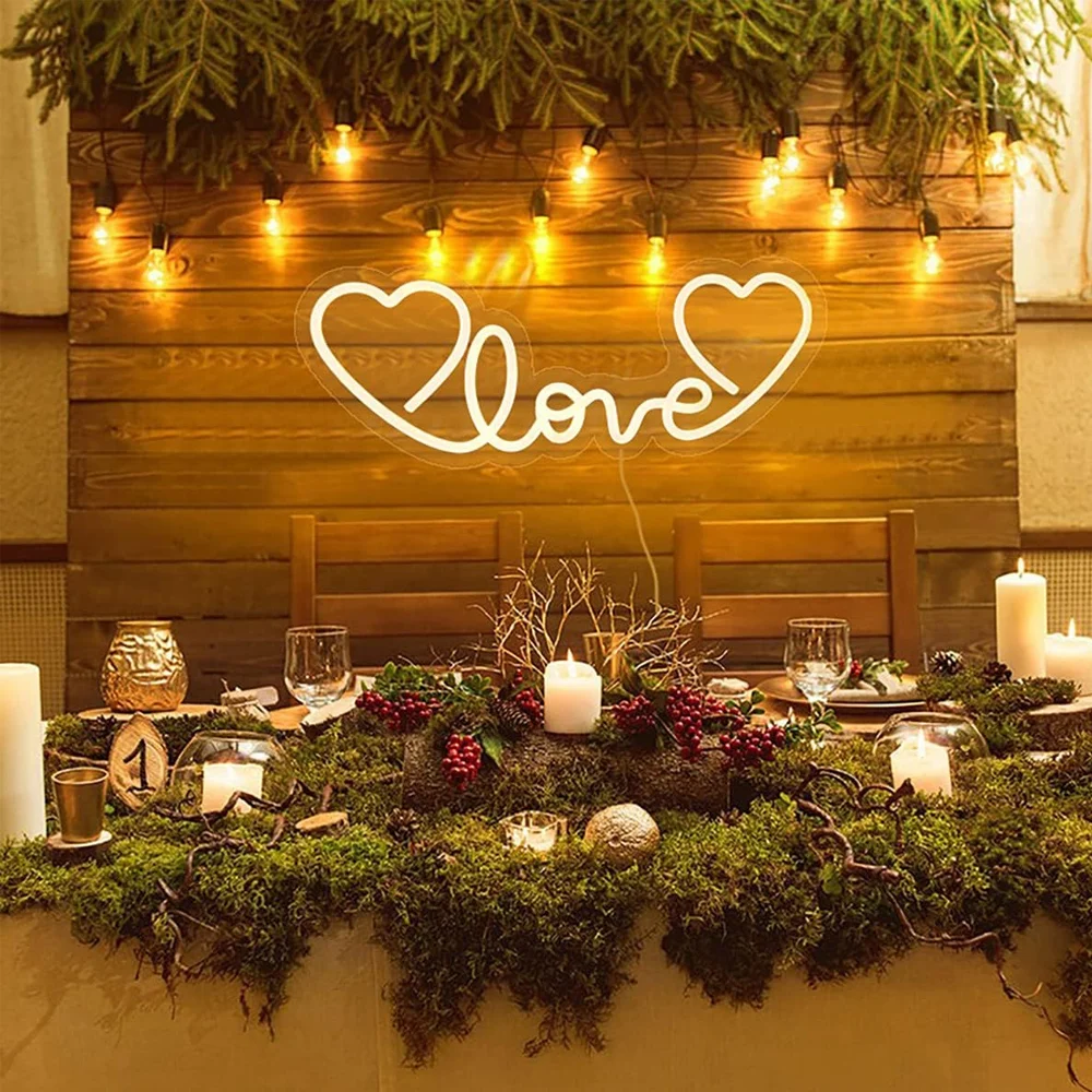 Love Heart LED Neon Sign for Wedding Propose Marriage Mother's Day Valentine's Day Wall Decor, Dimmable Hanging Neon Light USB