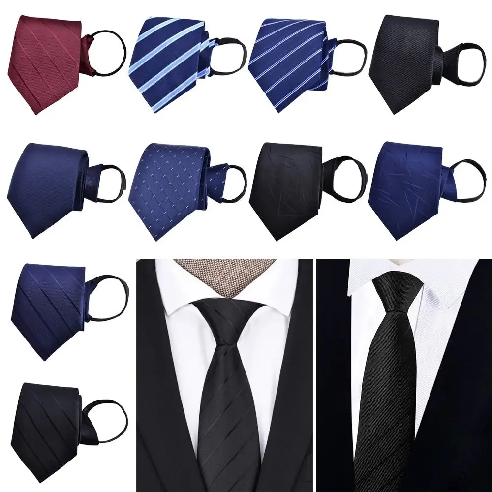 Corbata elegante a rayas para hombre, corbata ajustable con cremallera azul y negra, corbata delgada, regalos