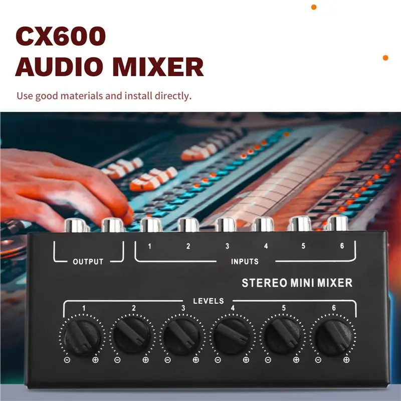 AA60-ستيريو 6 قناة خلاط سلبي RCA جهاز مزج الصوت المحمول 6 في 2 خارج موزع ستيريو التحكم في مستوى الصوت لا يتطلب بطارية