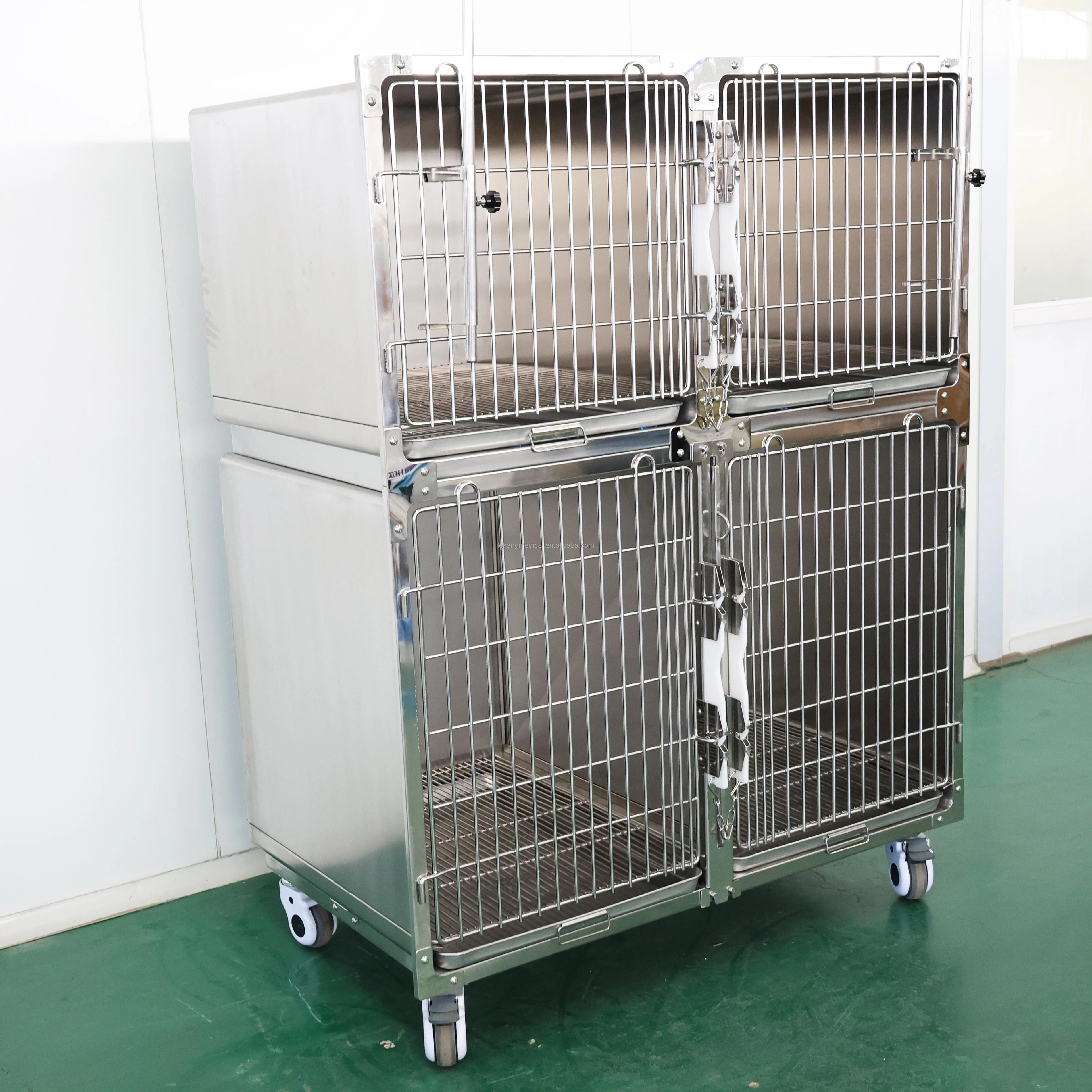 LK Silver Stainless Steel Double Dog & Cat Cage Adjustable Pet Operation Veterinary Equipment Indoor Use Large Size Furniture