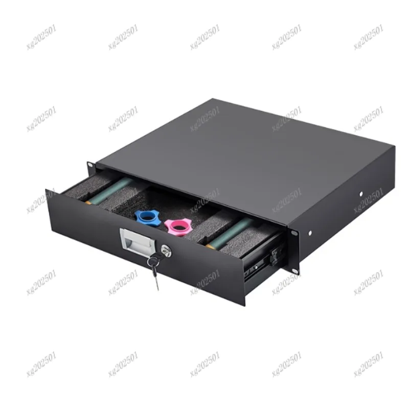 2U Cabinet Wooden Drawer Microphone Storage Box with Lock Secure Organizer for Audio Equipment