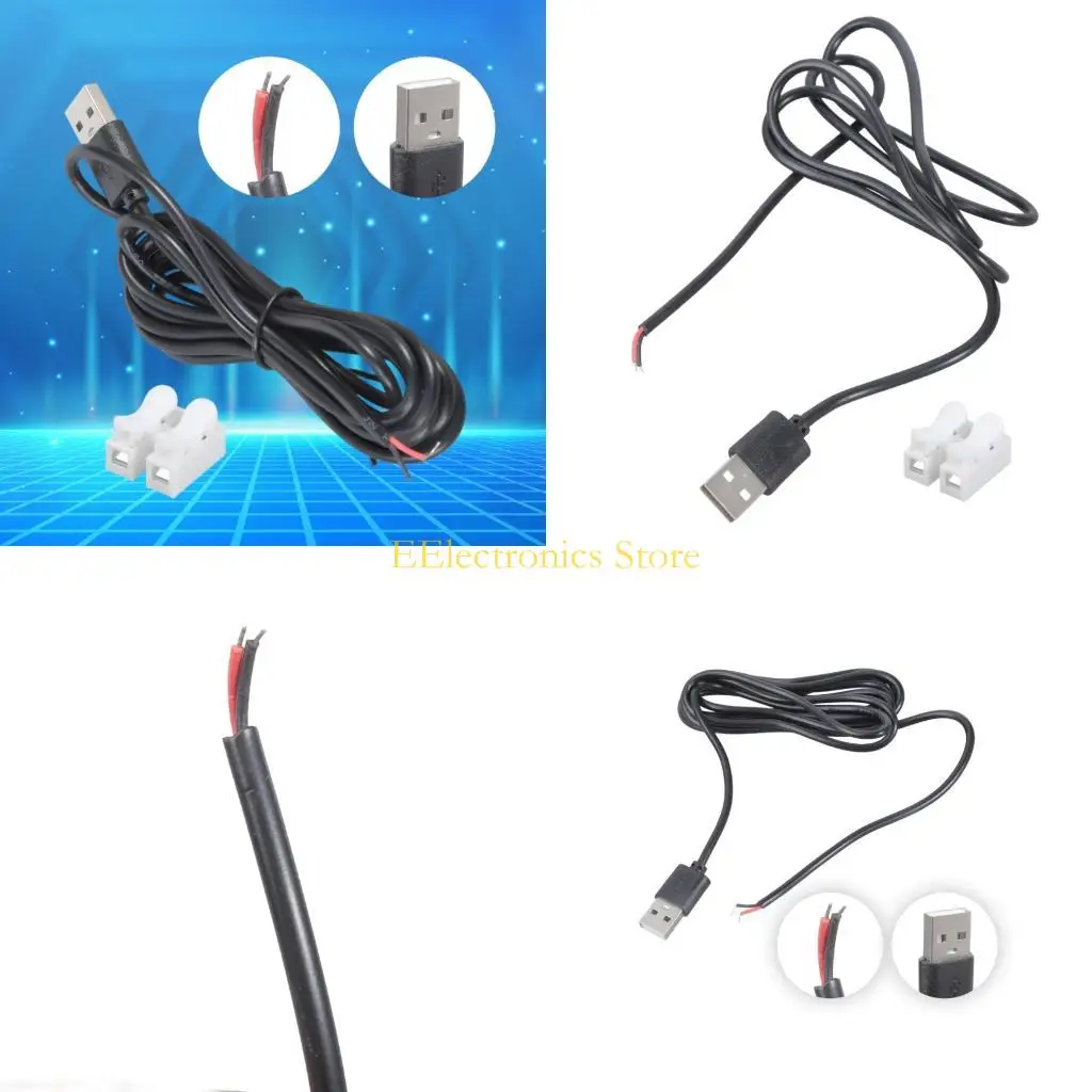 B03C Spring Clamp USB2.0 Male Cable 5V Charging Wire Power Cord Easy Installation Plastic Texture for Devices 100cm/180cm
