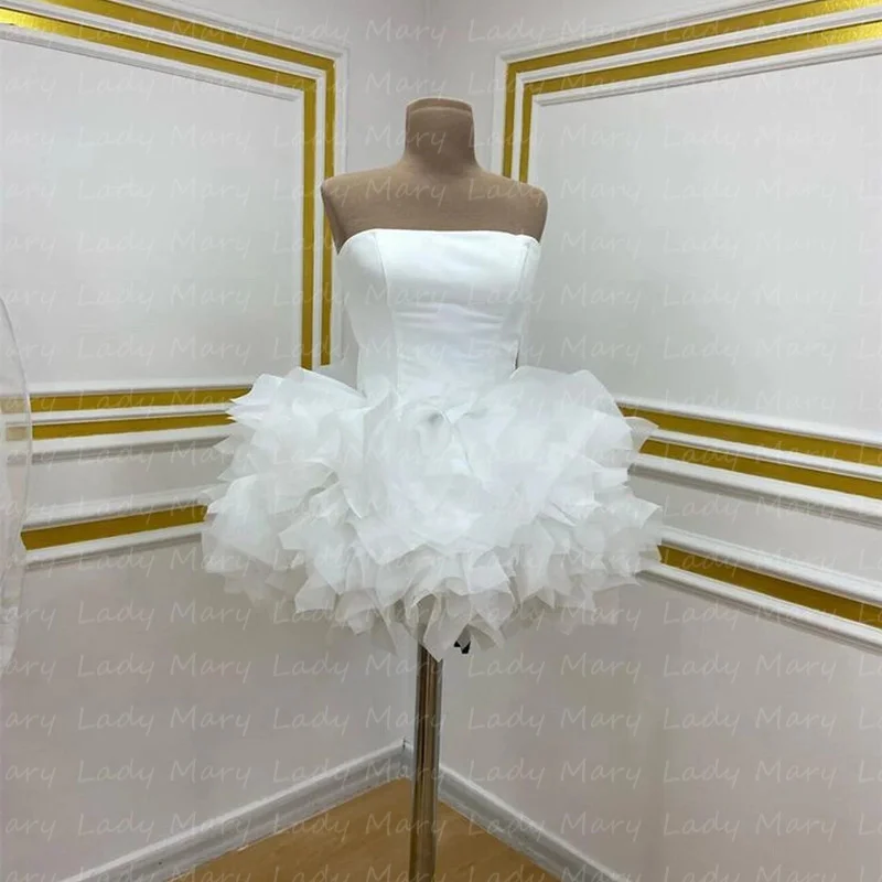 Customized Short Wedding Dresses Strapless Ruffle Tutu Skirt White Bridal Gowns 2024 Girls Birthday Party Wear Robe De Mariée