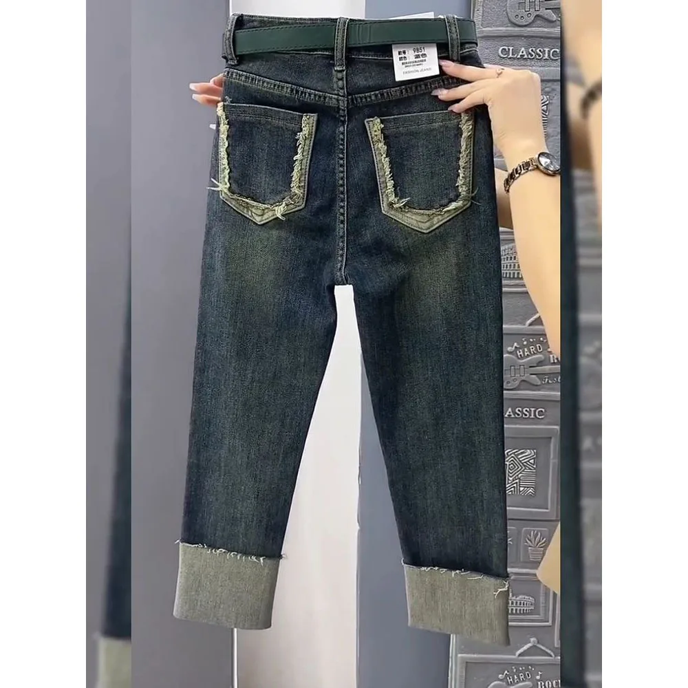 NEW Spring Autumn High Waist Straight Jeans Large Size Loose Fit Stretch Denim Pants Casual Ladies Ankle-Length Jeans Pants