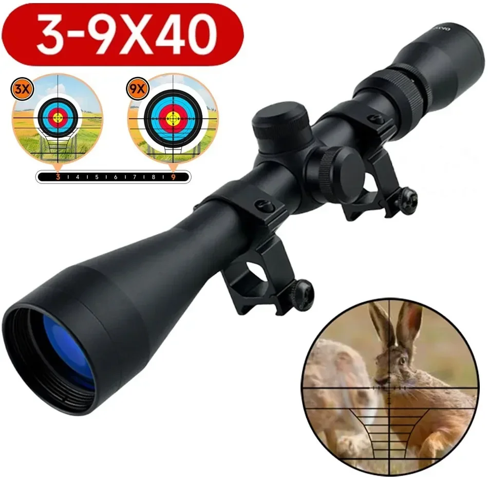 Luneta myśliwska 3-9x40 celownik optyczny drugi samolot ogniskowy Airsoft pistolety pneumatyczne luneta taktyka akcesoria pasuje do szyny 11/20mm