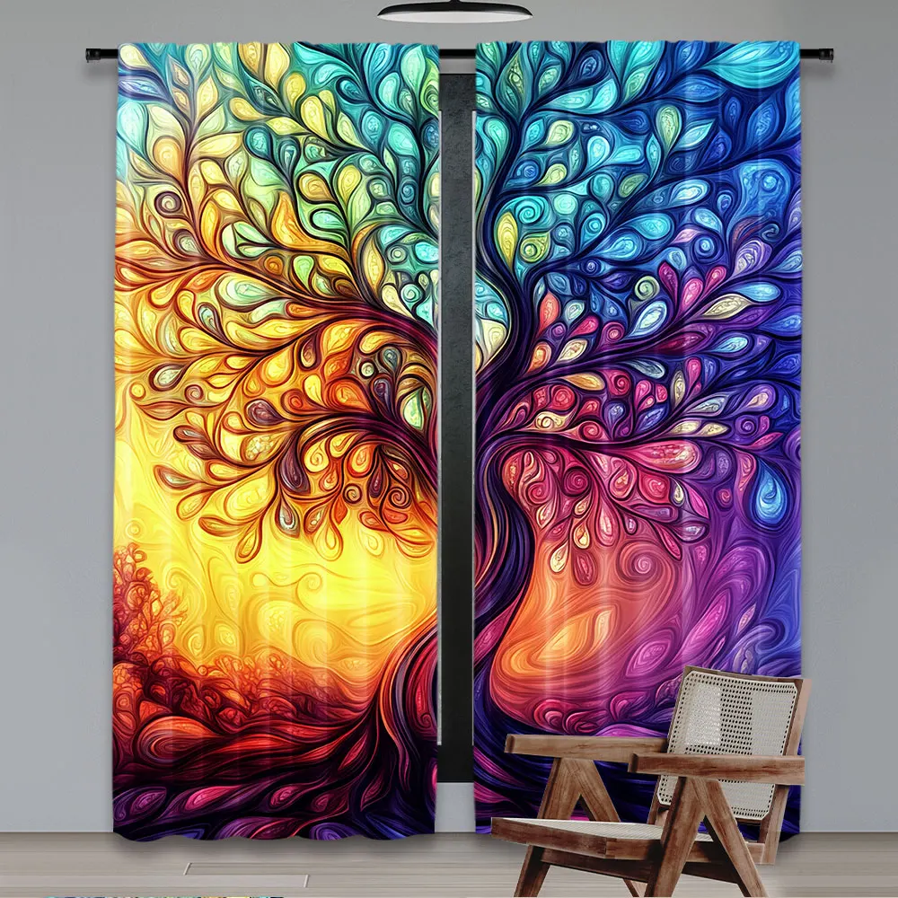 2Pcs Aesthetics Life Tree Curtain Modern Curtain Suitable For Bedroom Living Room Dining Room And Bathroom 29.53X65.35In,