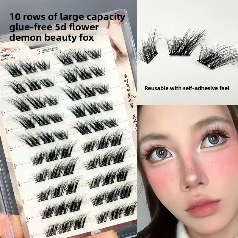 Glue-free Fox Eye Effect Fluffy False Eyelashes Reusable Anime Winged Thick  Segmented Lash Beauty Eyes Tool