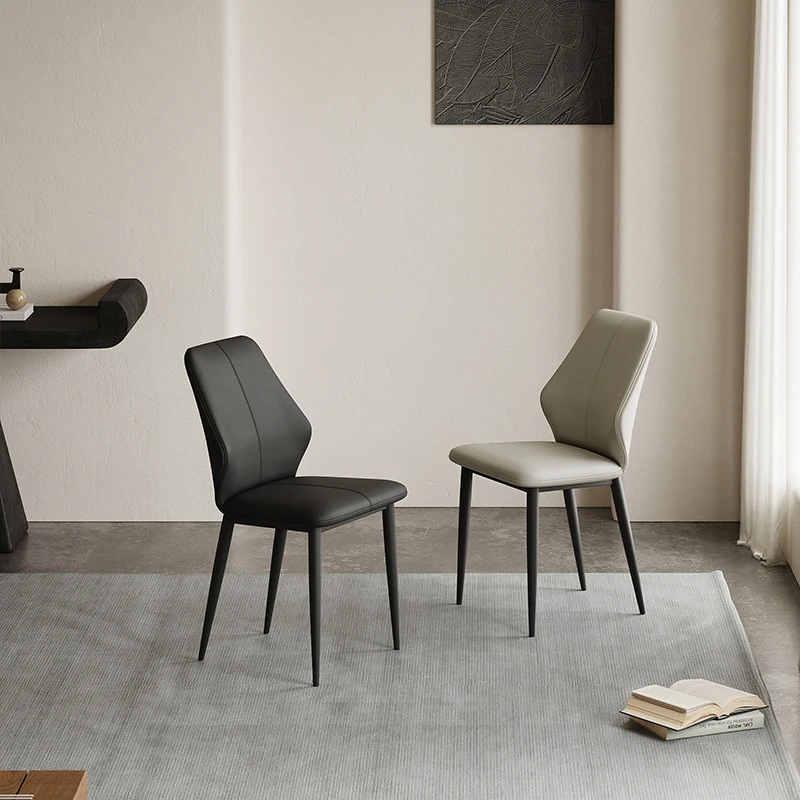 Simple Modern Nordic Chair Ultra-fiber Leather Backrest Soft Cushion Dining Chair Multi-functional Chair Carbon Steel Frame Legs