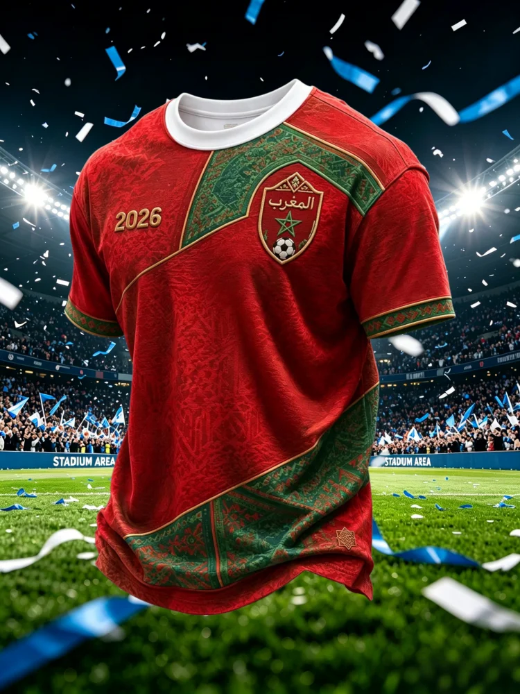 Summer New Morocco Team Soccer Jersey Red Green Raglan 3D Print Short Sleeve T-Shirt Unisex Fan Training Sports Family Kid Tees