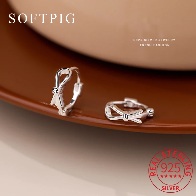 

SOFTPIG Real 925 Sterling Silver Fashion Line Knot Hoop Earrings for Women Party Trendy Fine Jewelry Exquisite Accessories