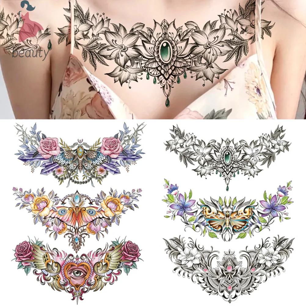 Large Chest Waist Shoulder Back Waterproof Temporary Tattoo Sticker Cross Feathers Wings Thorns Fake Tatoo Underboob Body Art