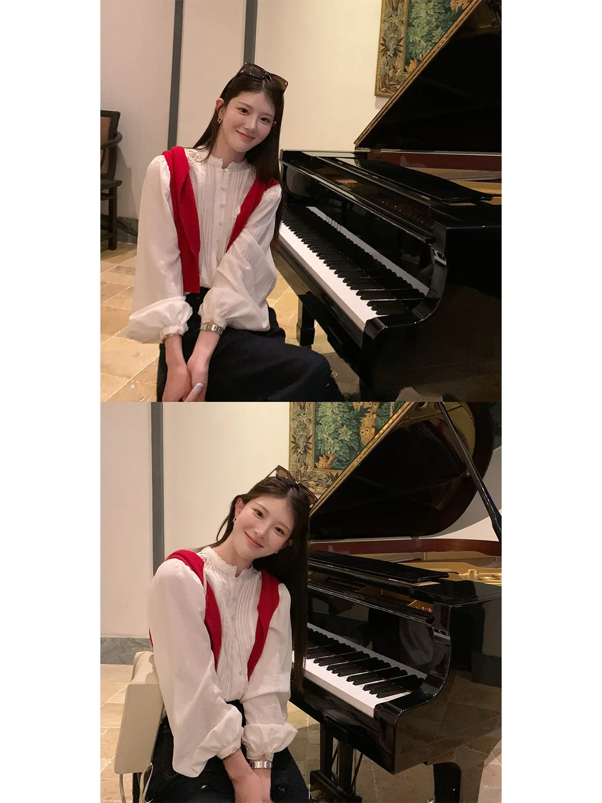 

Seeyouiceland Heavy Work Texture Sense Druuna Gallery Lace Collar Shirt Women's Casual Style Long Sleeve Non-Shrinking