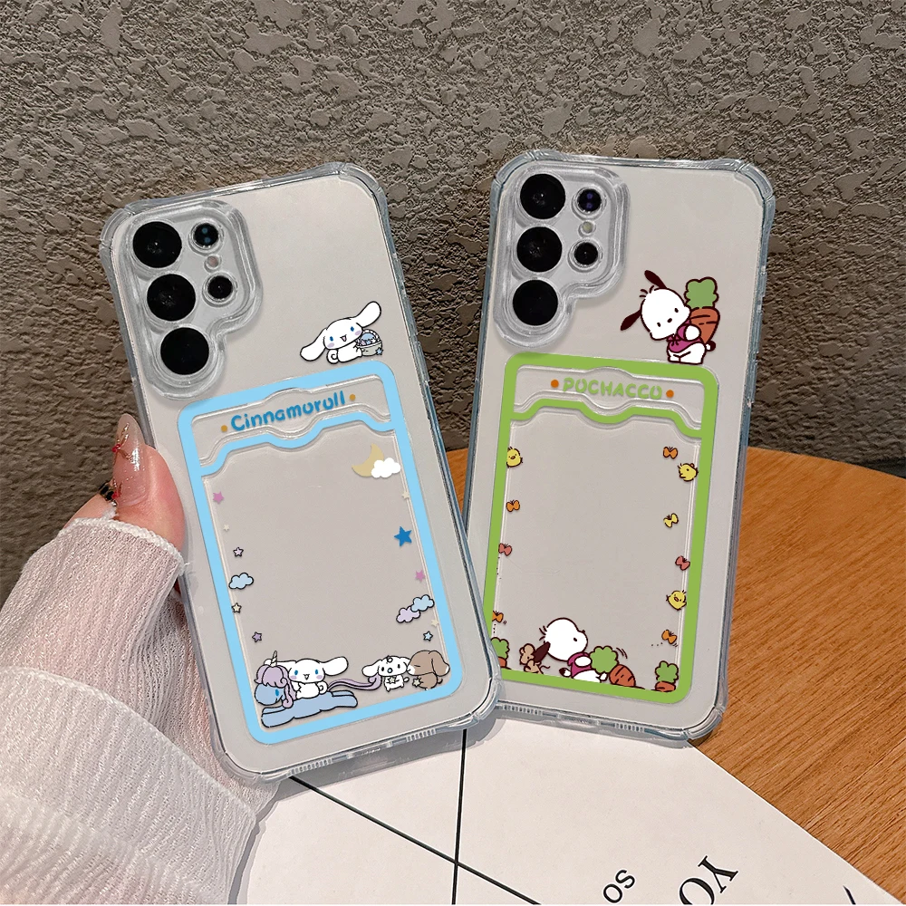 

Cute Sanrios Pacha Cinnamon dog Card Hold Anti-fall Phone Case For Samsung S24 S23 S22 S21 S20 FE Plus Ultra M33 M53 M54 5G