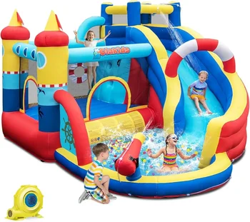 สไลเดอร์เป่าลมบ้านเด้งธีมทะเลพร้อมสไลเดอร์สระสาดกำแพงปีนเขาปืนน้ำปราสาทกระโดดกลางแจ้ง