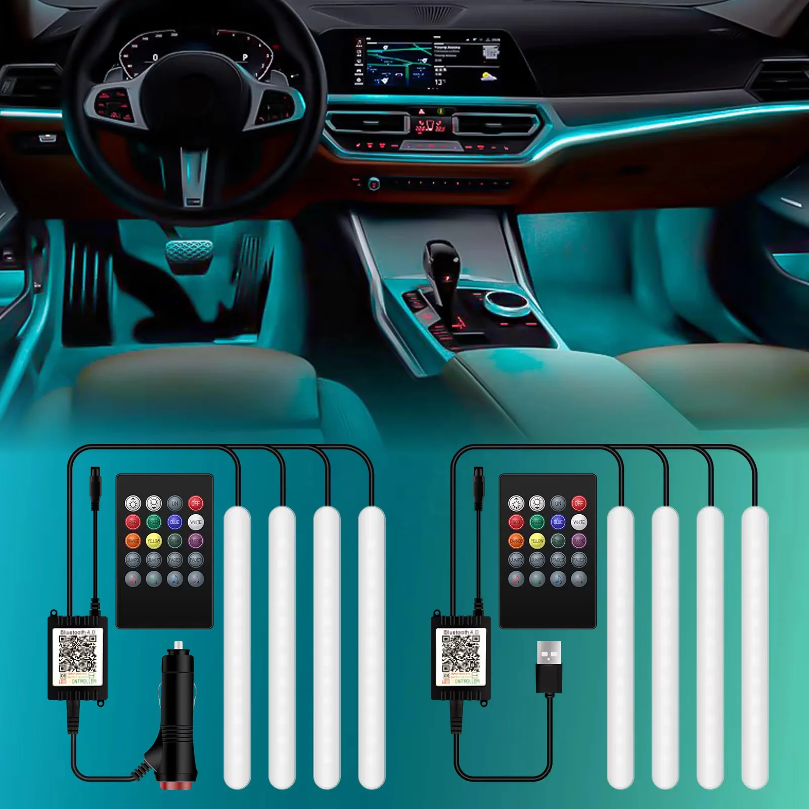 Neon LED Car Interior Ambient Foot Strip Light Accessories Back light Remote App Music Control Auto Decorative Atmosphere Lamp
