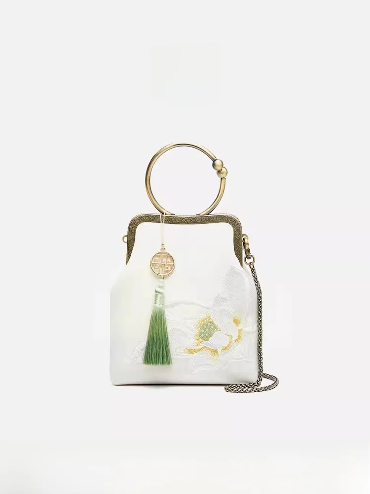 

Tianxu Chinese Sle Velvet Embroidered Qipao Hanfu White Handbag Women's Crossbody Lo Bule Soft Fabric Leisure Bag