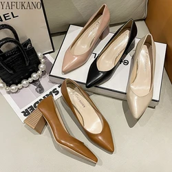 Fashion V Design Chunky Heeled Pumps Elegant Ladies Party Dress Shoes Classic Basic High Heels Work Shoes 2025 New Wholesale