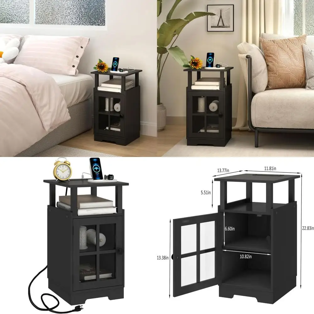 

Bedroom Nightstand with Charging Station, USB Ports, and Outlets for Storage in Living Room
