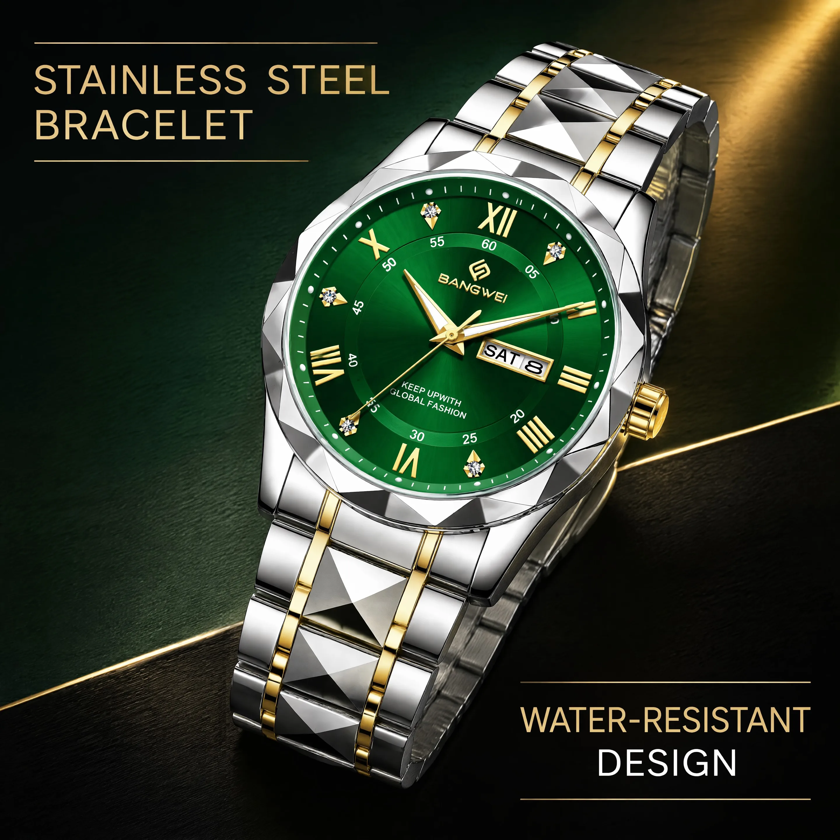 BANGWEI Fashion Luxury Stainless Steel Men Calendar Quartz Watch Mens Business Watches for Man Clock Reloj Hombre