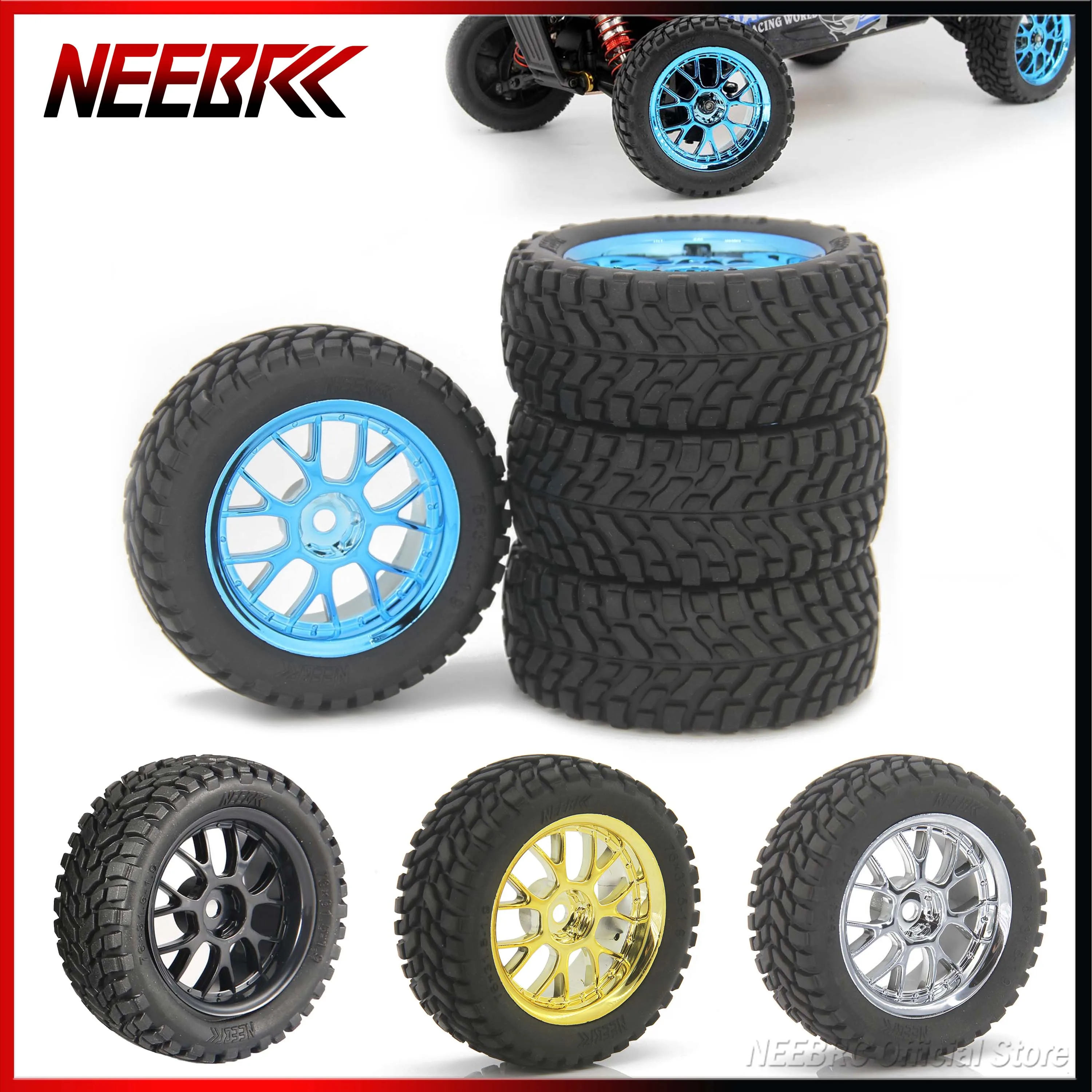 

4PCS NEEBRC 75mm 1.9in Rubber Hard Plastic Wheel Rim Tire Tyre Hex Hub for 1/10 1/14 1/16 RC Off-road Car HSP HPI Wltoys 144001