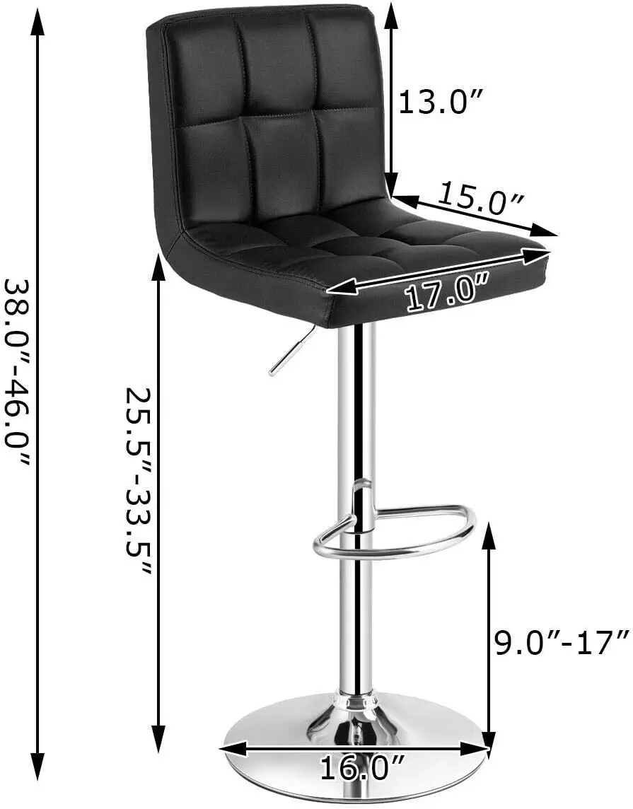 Bar Stool,Modern Swivel Adjustable Height PU Leather Barstools with Back,Square Armless Counter Height Bar Chair