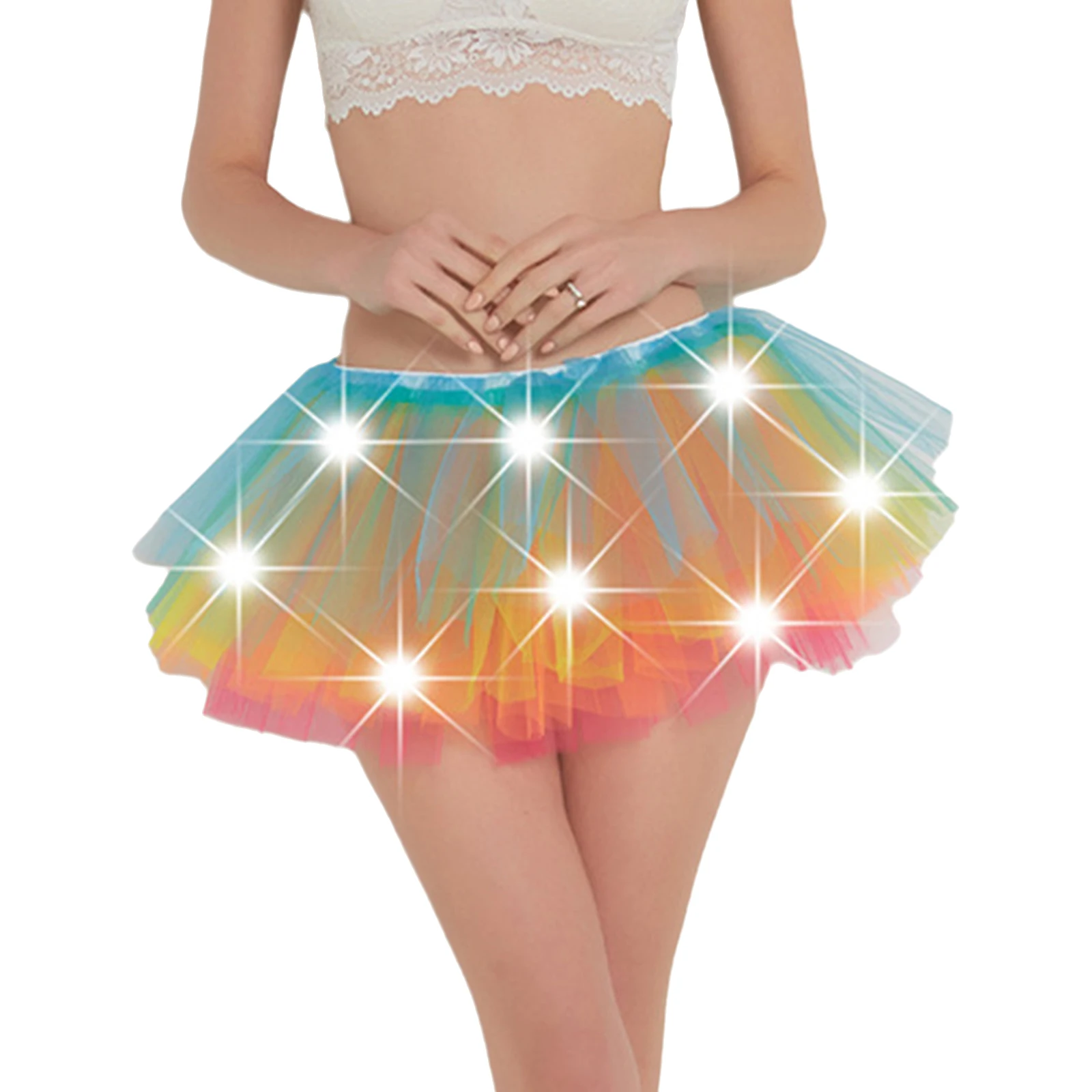 

Женские многослойные юбки-пачки с LED-подсветкой, балетные тюлевые юбки, радужные многослойные юбки для клубных вечеринок, карнавалов, мини-юбки