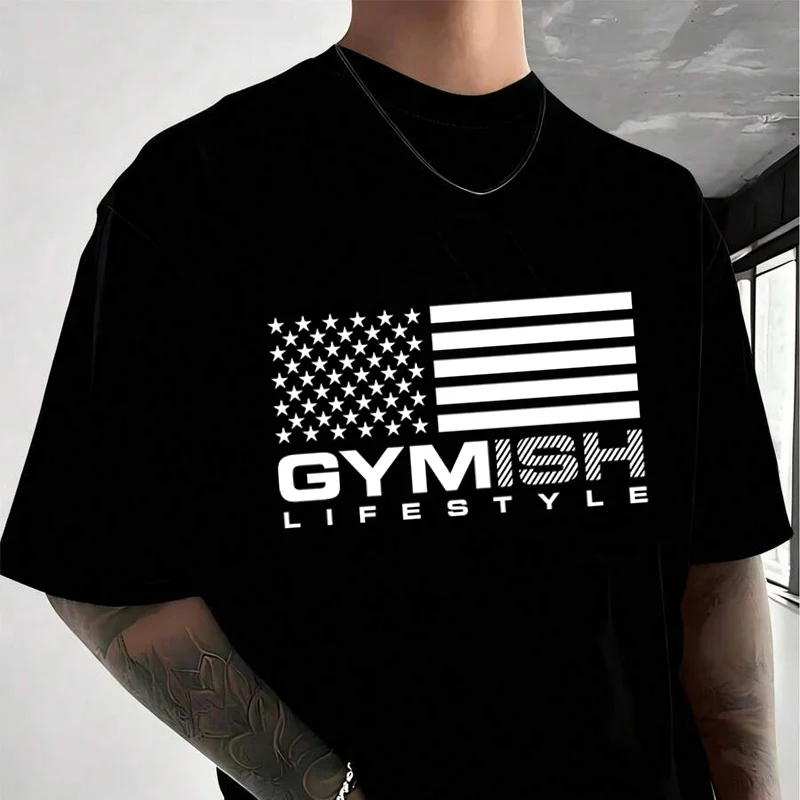 

New Hardcore Print Fitness Cycling Men's T Shirt Casual Dress High Quality Mens Cotton Round Neck Short Sleeved T-shirt S-3xL