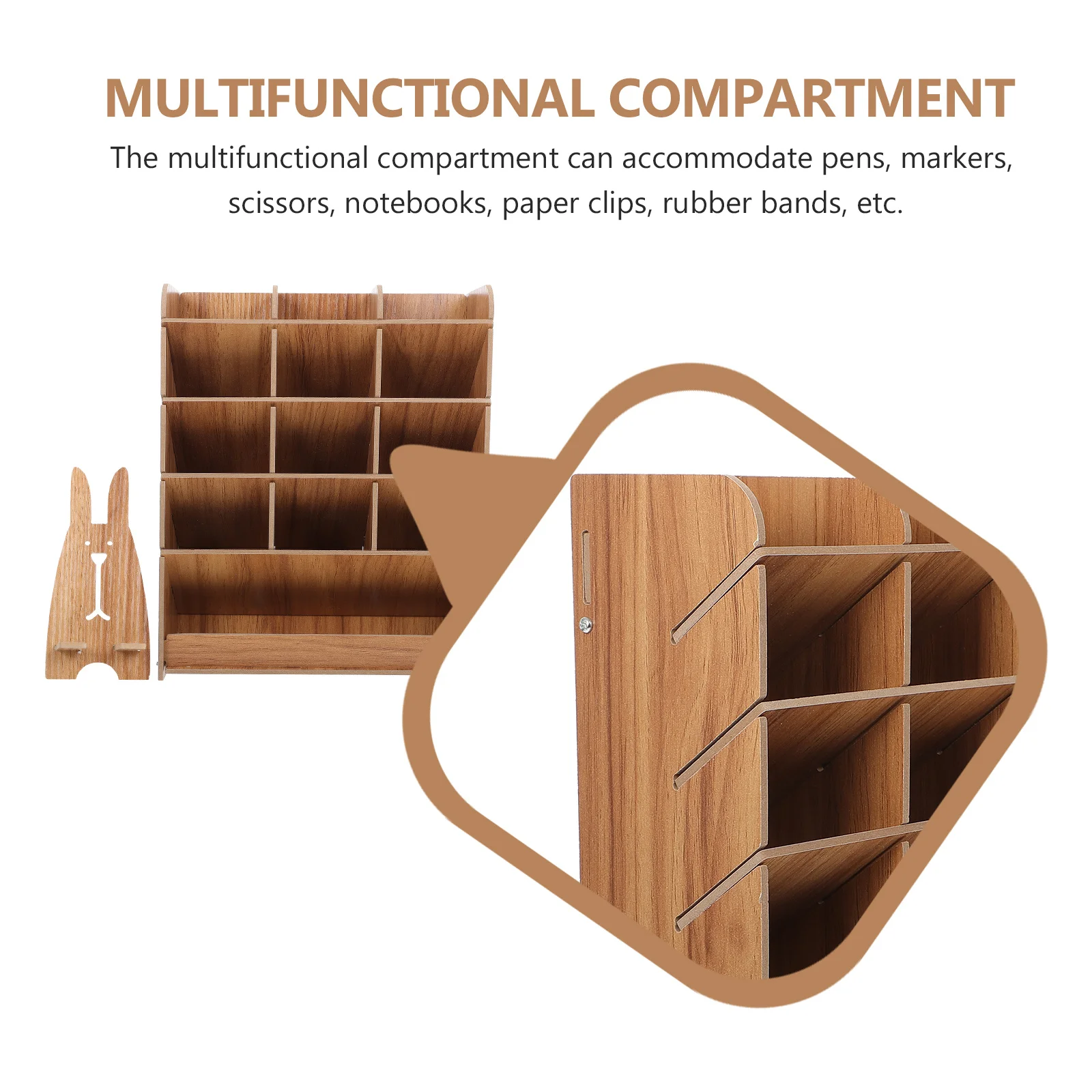 

Wooden Pen Storage Rack with Multi Compartment Organizer for Desk Pencils Pens Clips Rubber Bands Holder Multi-Grid Pen Rack
