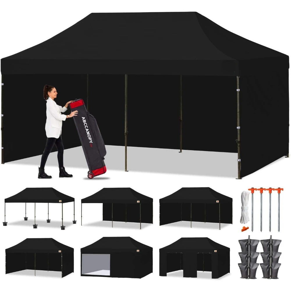 Heavy Duty Easy Pop Up Canopy Tent With Sidewalls 10x20 Black Shelter Cool Camping Gear Shelters Tents Hiking Sports