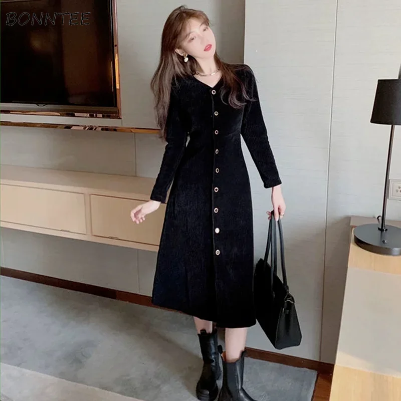 Long Sleeve Dress Women French Version Design Temperament Retro Vestidos Classy Ulzzang Mid-calf Mujer Elegant Stylish Mature