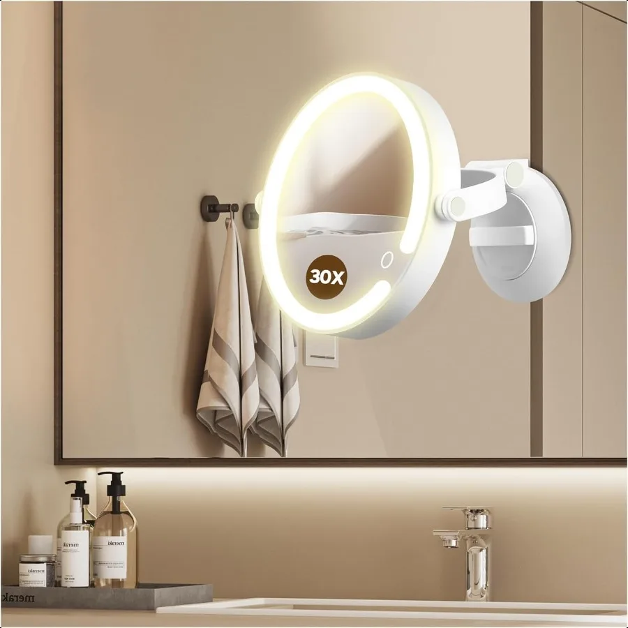 

Magnifying Mirror with Light 30X LED Bathroom Mirror with 3 Lighting Modes 2Sided 30x 1x Rotation Wall Mounted Makeup Mirror Re
