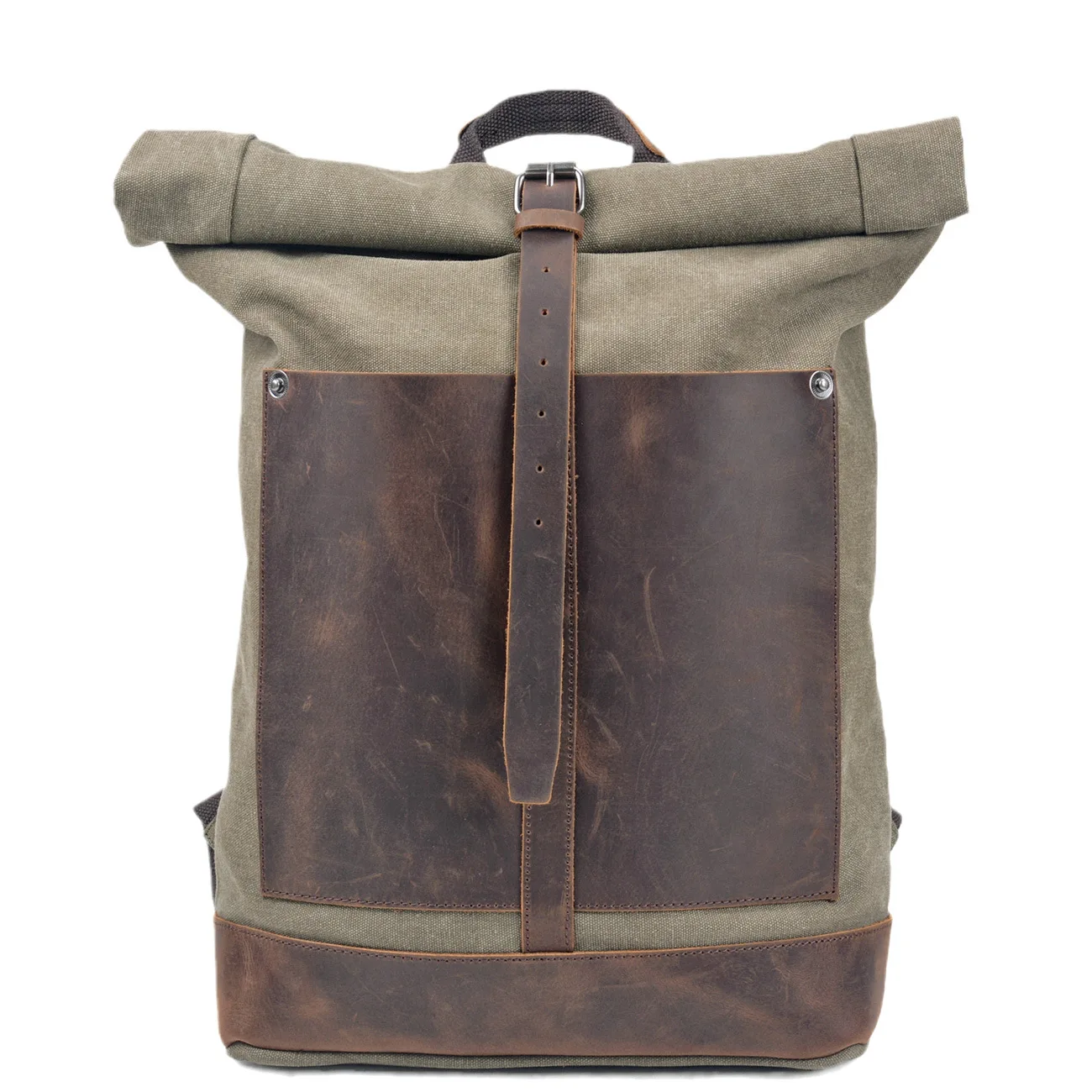 New vintage wash canvas men\'s backpack waterproof large capacity roll top expansion backpack men\'s outdoor hiking bag