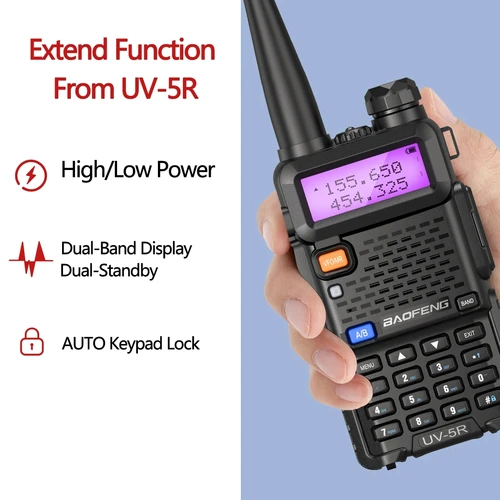 Baofeng UV5R 진정한 휴대용 워키토키 장거리 VHF UHF 듀얼 밴드 충전식 양방향 라디오 아마추어 캠핑용, 5W, 8W, 1 개 