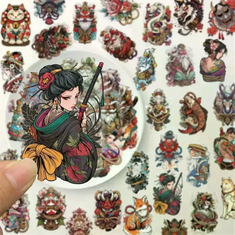 50PCS Transparent Japanese Tattoo Art Stickers Creative Girls Tattoo Retro Sticker For Scrapbooking Luggage Phone Guitar DIY Toy