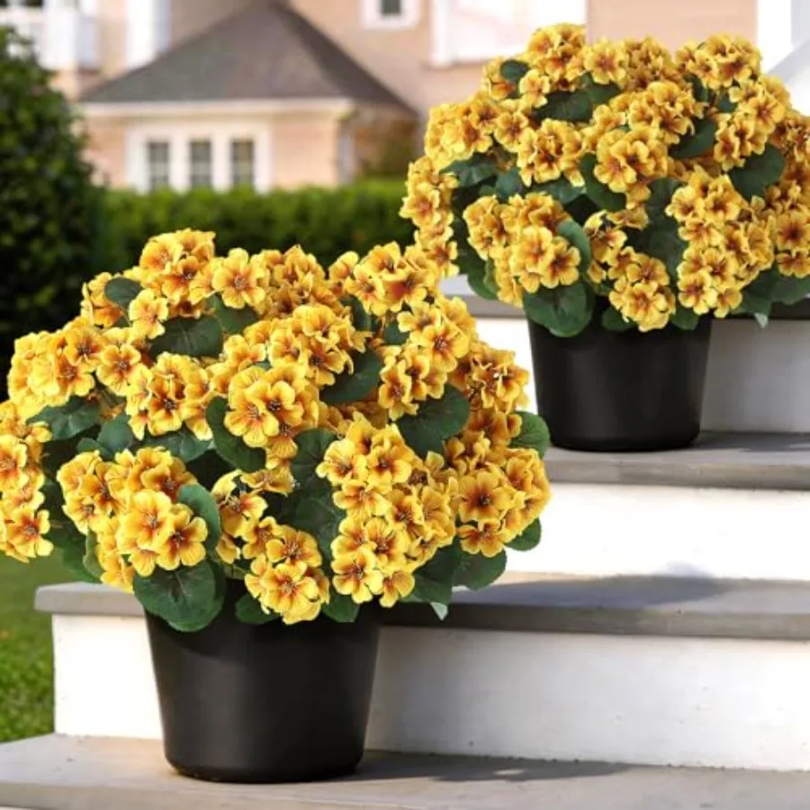 

2 Pack Artificial Geranium Flowers Topitary Trees for Outdoors, UV Resistant Geraniums Potted Bushes Look Real Silk Faux Plants
