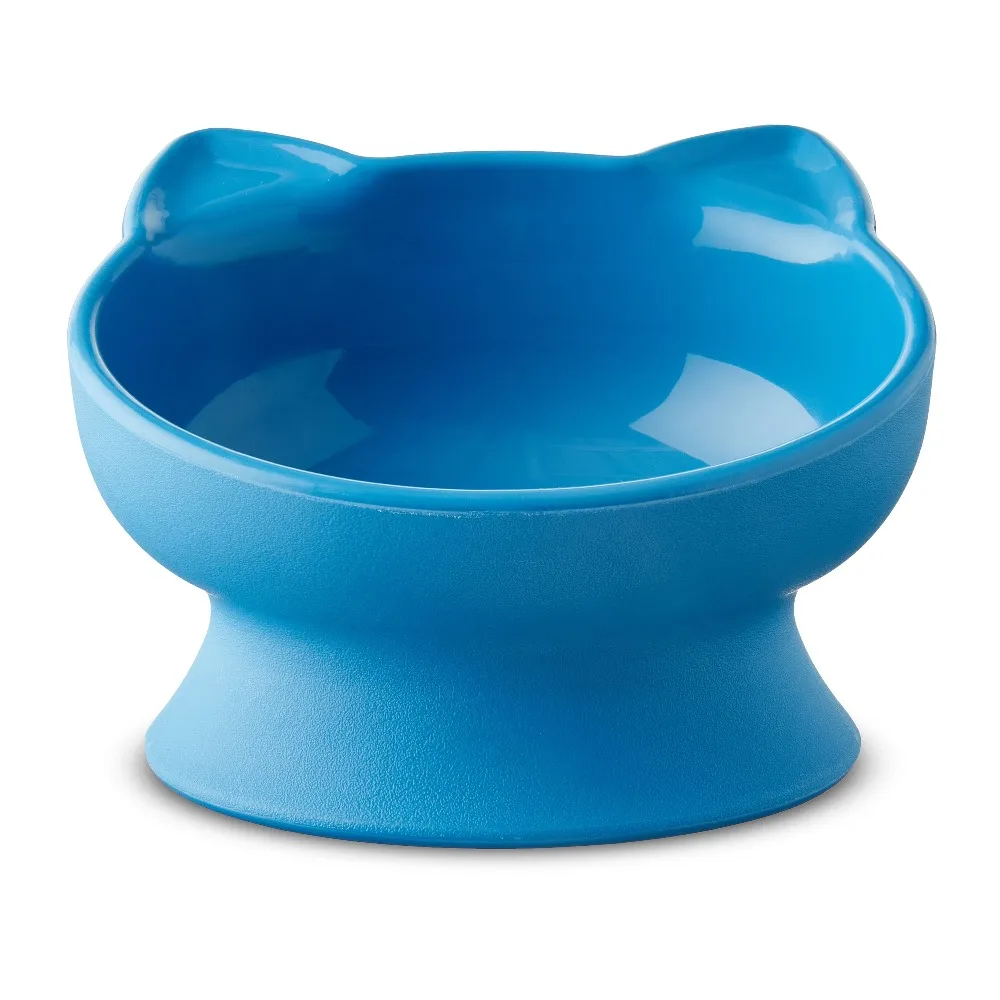 Elevated Cat Bowl with Ears Design Pet Food Water Dish Cute Non Slip Plastic Feeding Container for Cats and Small Dogs Blue view 3