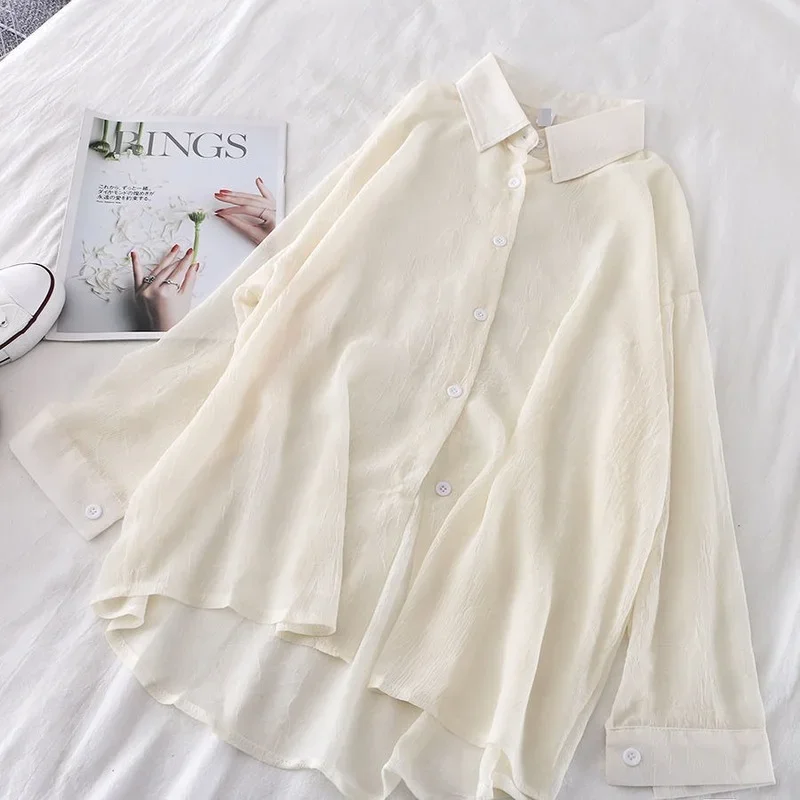 Shirt Women Summer Sun-proof Solid Ladies Casual Soft Elegant All-match Simple Popular Trendy Korean Style Ulzzang Loose Chic