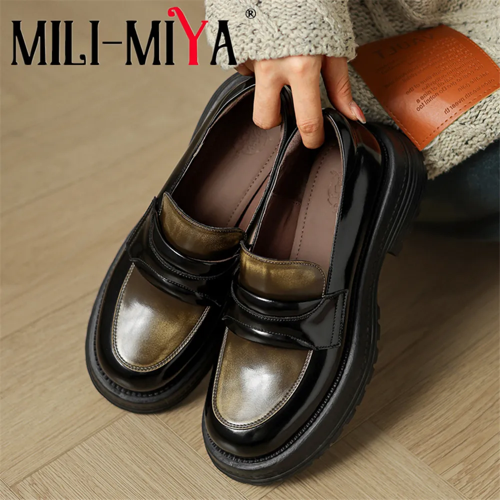 

MILI-MIYA Women's Cow Leather Ultra-Lightweight Foam Anti-Slip Thick-Soled Pumps With Round Toes And Slip-On Design Big Size 40