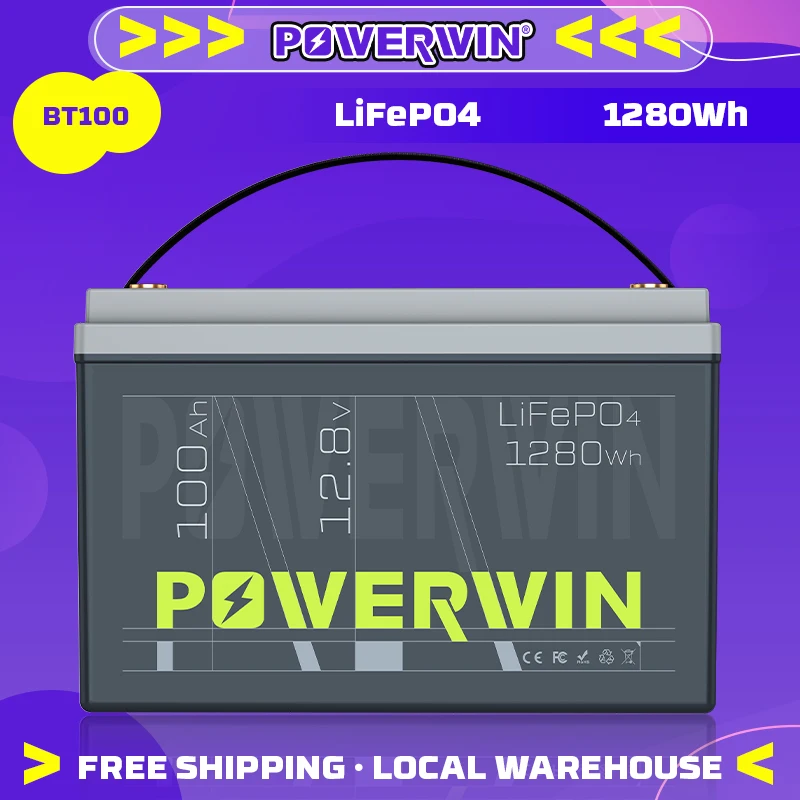 

12V 1280Wh BT100 POWERWIN 128Wh 4000+ cycles LiFePO4 Battery, multifunctional and efficient, suitable for ships, RVs