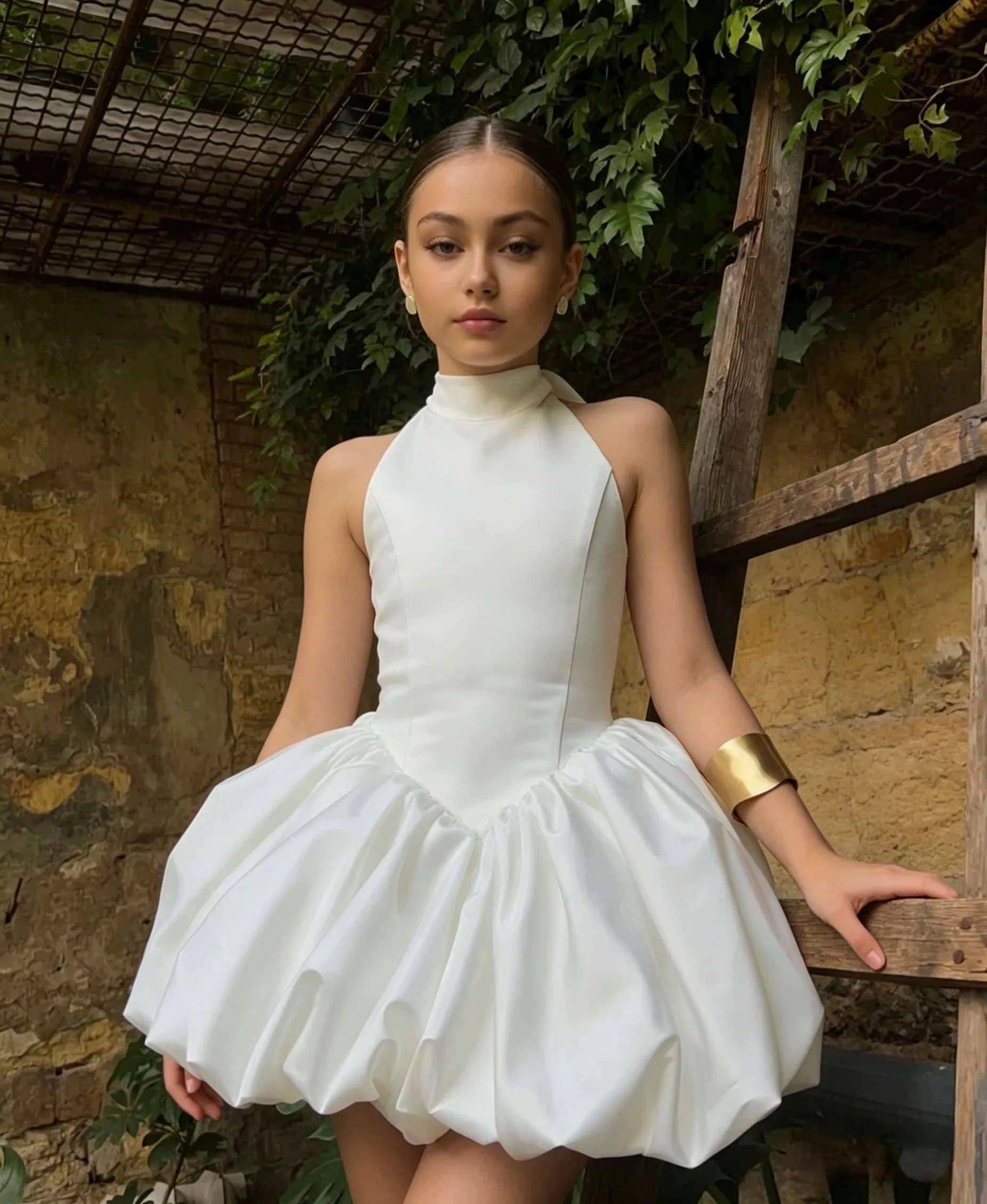 Custom White Halter Girls Party Dress Short Flower Girl Dress Mini Formal Gala Dress for Kids Satin Birthday Party Ball Gowns