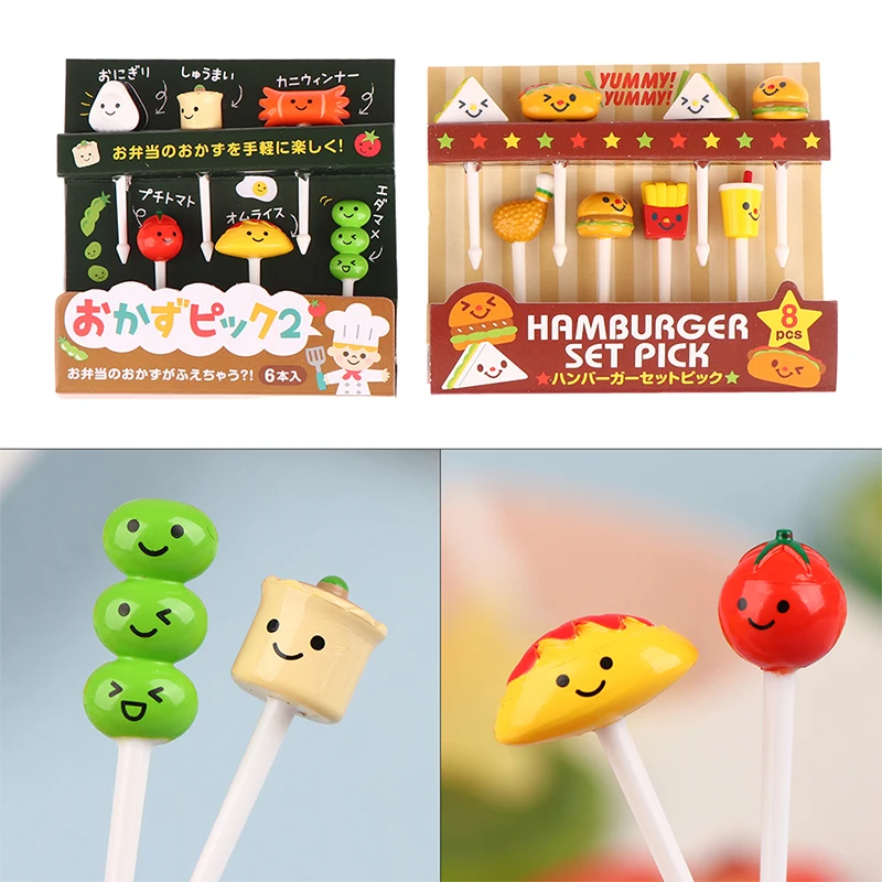 6/8Pcs Kids Fruit Picks Needle Stick Toothpicks Mini Creative Fruit Cake Dessert Food Forks Lunch Box Decor Bento Accessories