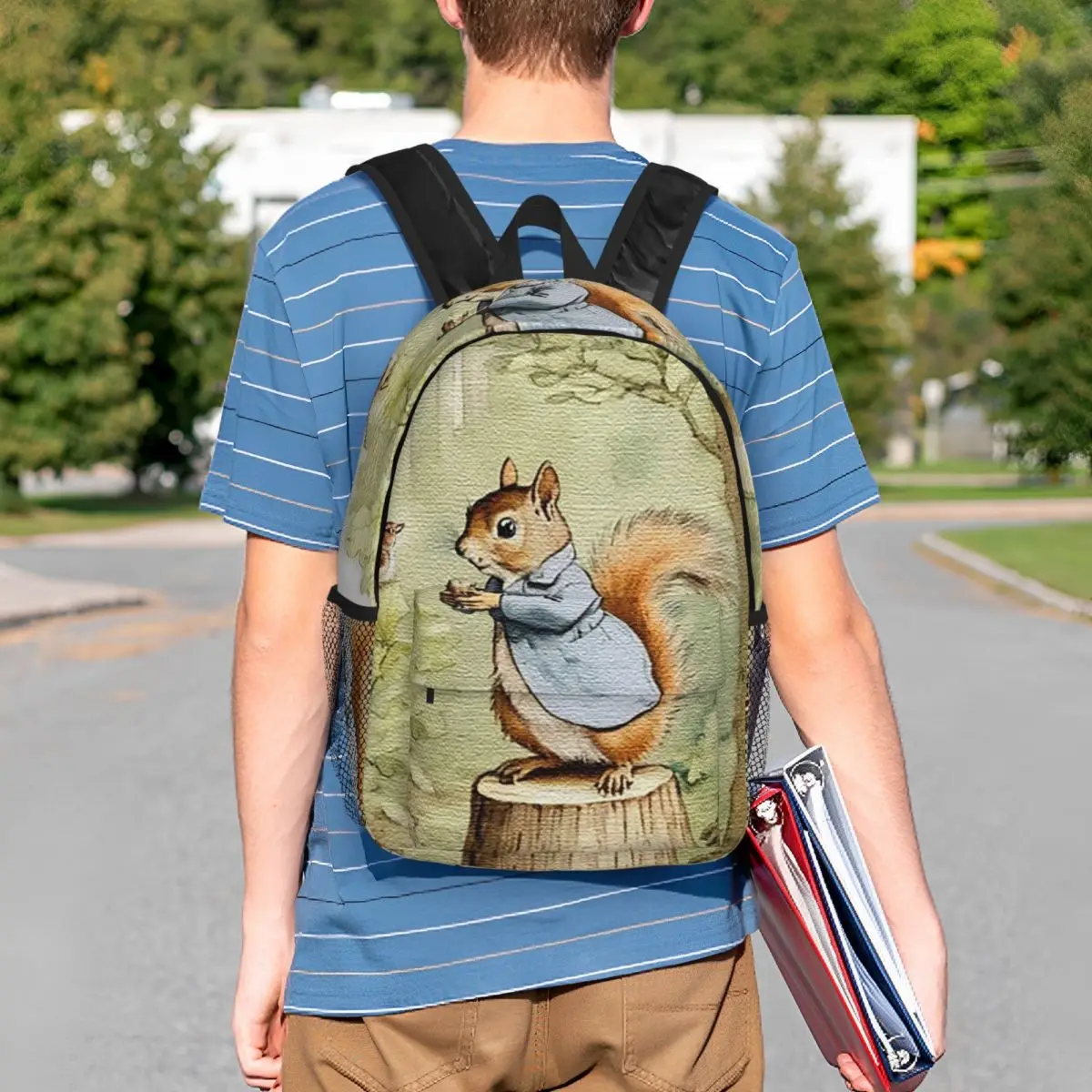 Adorable Squirrel Stands On A Tree Stump Backpack Student BookBag Children School Bag Laptop Shoulder Bags for Boys Girls